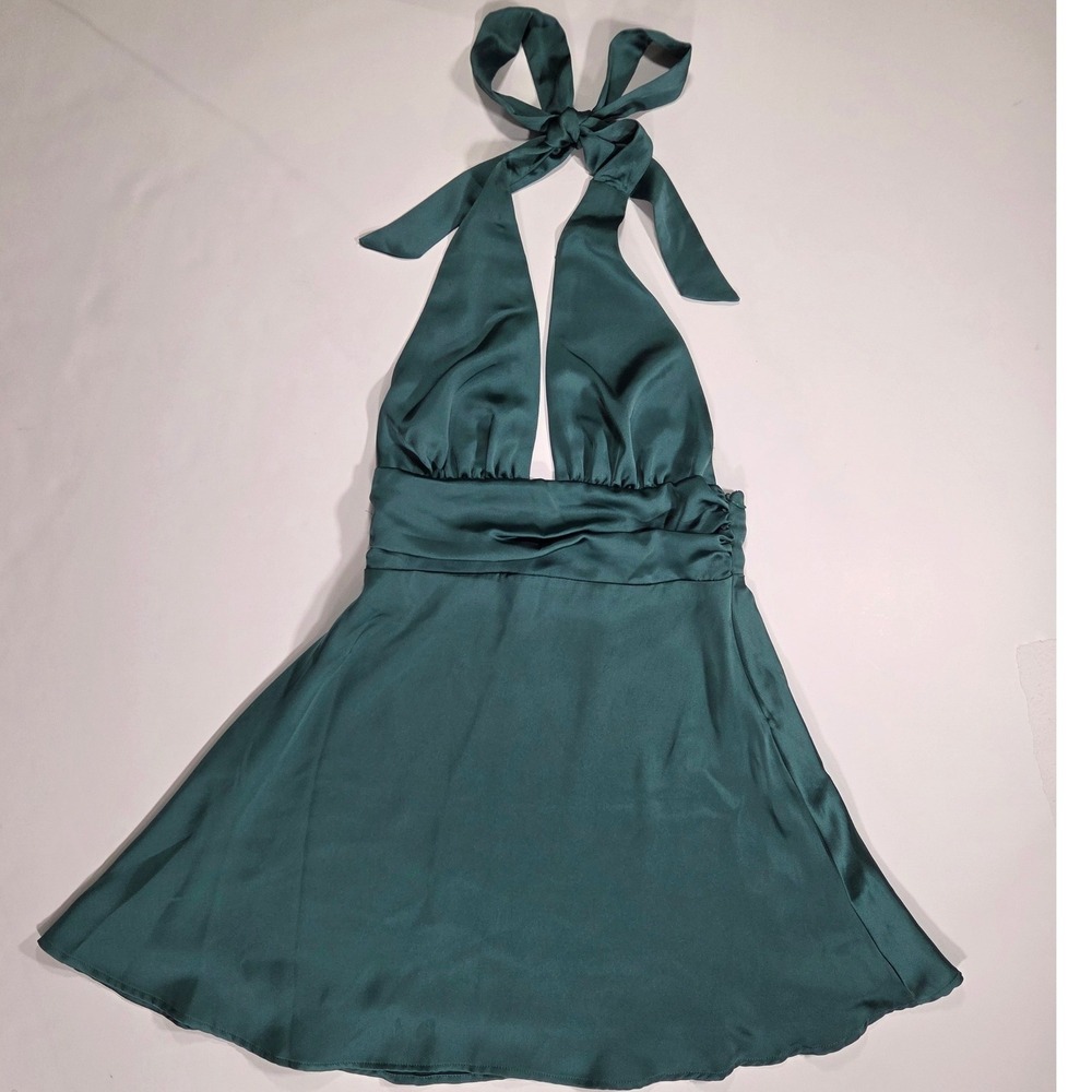 Garage Emerald Green Satin Halter Mini Dress Open Back Size Small
